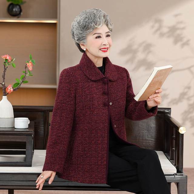 Middle -aged and elderly autumn and winter jackets, warm and velvet Mrs. Mrs. High Mochomy Woors, Grandma Grandma Winter West Master