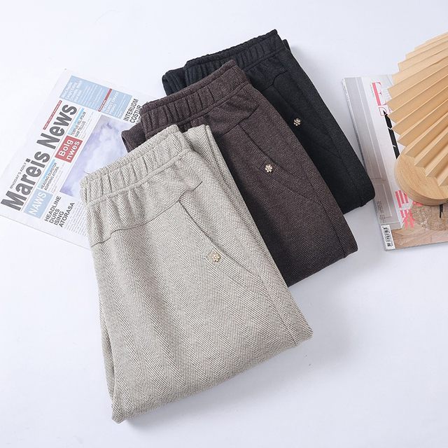 Mom's pants spring and autumn style large size casual pants 2025 new middle-aged and elderly women's autumn and winter woolen loose trousers