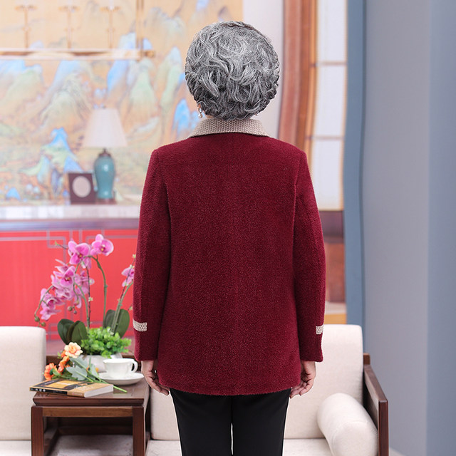 Middle-aged and elderly women's woolen mink velvet coat, grandma's coat, thickened velvet coat, winter mother's coat, warm coat for women