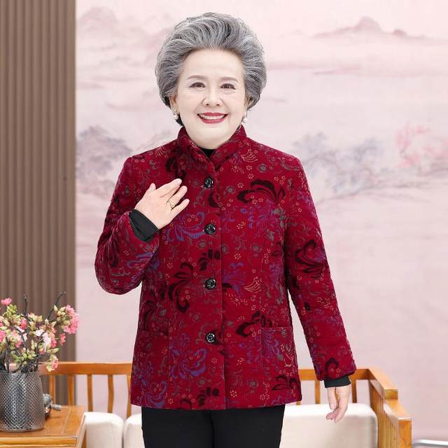 Middle-aged and elderly women's winter clothes, mother cotton coat, grandma plus velvet thickened cotton coat, elderly clothes, old lady cotton coat