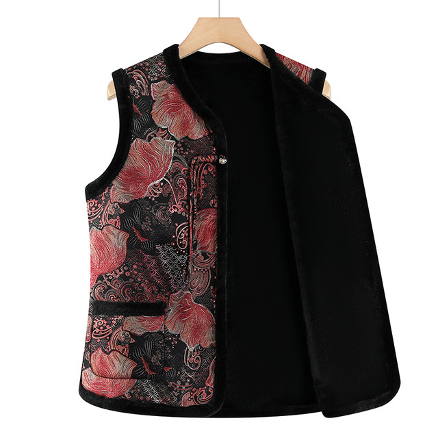 Grandma's new vest middle-aged and elderly women in autumn and winter thin velvet wearing mother horse clip old lady vest old man clothes