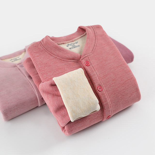 Middle-aged and elderly women's autumn clothes, German velvet mother's cardigan top, brushed thickening, thermal underwear for the elderly, cotton sweater