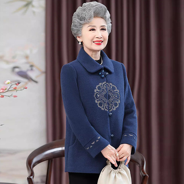 Elderly women's clothing, grandma's winter woolen coat, middle-aged and 60-year-old mother-in-law's autumn and winter thickened woolen and cotton tops