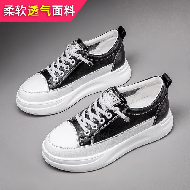 Shoes for Women Sports Genuine Leather White Shoes Women's 2025 New Hot Style Velvet Genuine Leather Thick Sole Inner Height Casual Sneakers