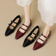 Pointed toe Mary Jane shoes for women 2025 new spring and autumn French soft sole retro leather shoes flat single shoes large size women's shoes