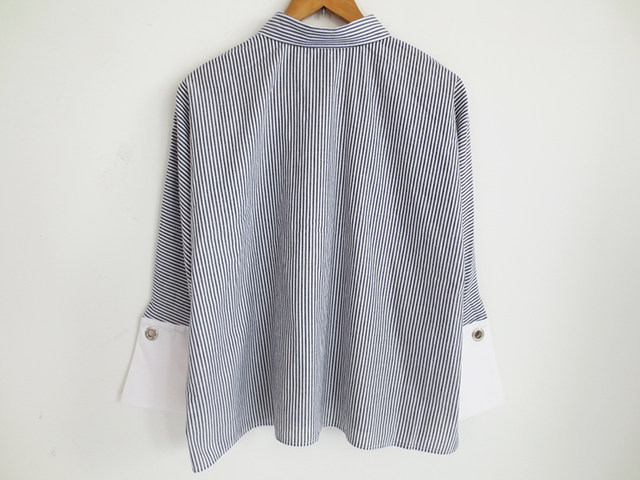 Korean striped loose long-sleeved women's shirt pure cotton gray slim Korean version OL women's foreign trade new style 0779