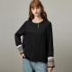 dfvc black Chinese style jacquard tense long-sleeved shirt for women in spring 2025 new embroidered inner bottoming shirt thin