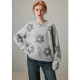 dfvc gray wool short round neck sweater for women 2025 winter new three-dimensional flower lazy style knitted sweater

