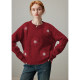 dfvc New Year Red Wool Short Round Neck Sweater Women's 2025 Winter New Flower Lazy Knitted Sweater