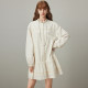 dfvc casual cotton shirt dress for women 2025 spring new striped spliced ​​belt loose doll skirt