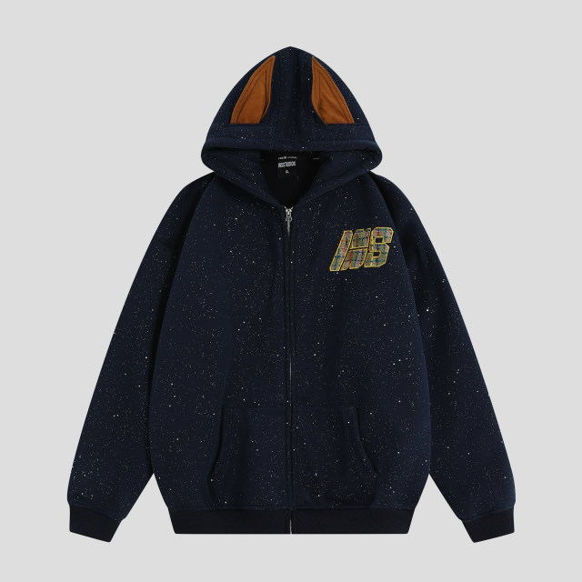 NOPASS National Fashion Brand Original American Doberman Pinscher Ear Hooded Sweatshirt Starry Stars Plus Velvet Cardigan Jacket for Women