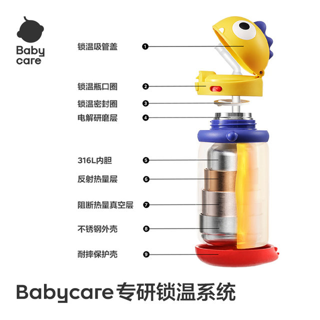babycare dinosaur children's thermos cup baby kindergarten baby over 6 months old 1 to 3 years old straw water cup