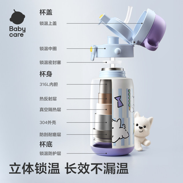 Babycare three-in-one insulated water cup for children, infants, straw drinking straws, kindergarten, 1 to 3 years old and above