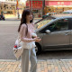 Autumn and winter sweet pink skirt stacked in skirt curtains, ruffled leaf edge design sense panton skirt sweater hem to cover hip

