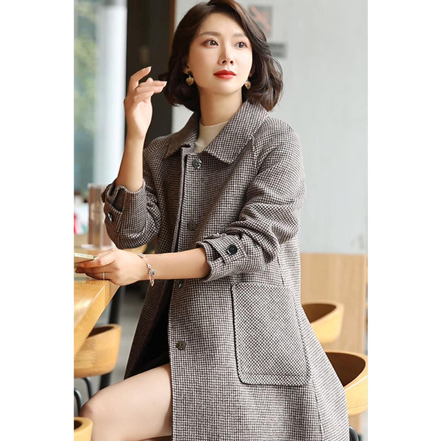 Women's Lapel Temperament Double -row Hair Woolen Jacket