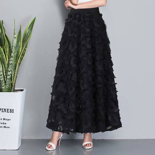 2025 summer new chiffon high-waisted versatile fairy sweet puffy tassel A-line skirt skirt large size long skirt