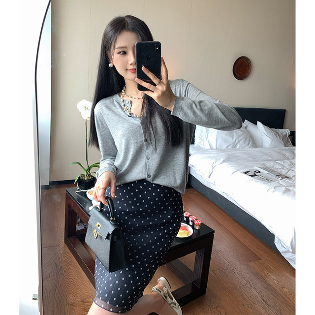 Benxi benxe miu ~ high-end casual mesh high waist hip short skirt retro polka dot A-line skirt women