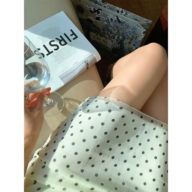 Benxi benxe miu ~ high-end casual mesh high waist hip short skirt retro polka dot A-line skirt women