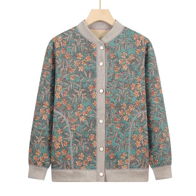 Warm clothes for middle-aged and elderly women, grandma's autumn and winter coats, thickened velvet, mother's style tops, cardigans for the elderly