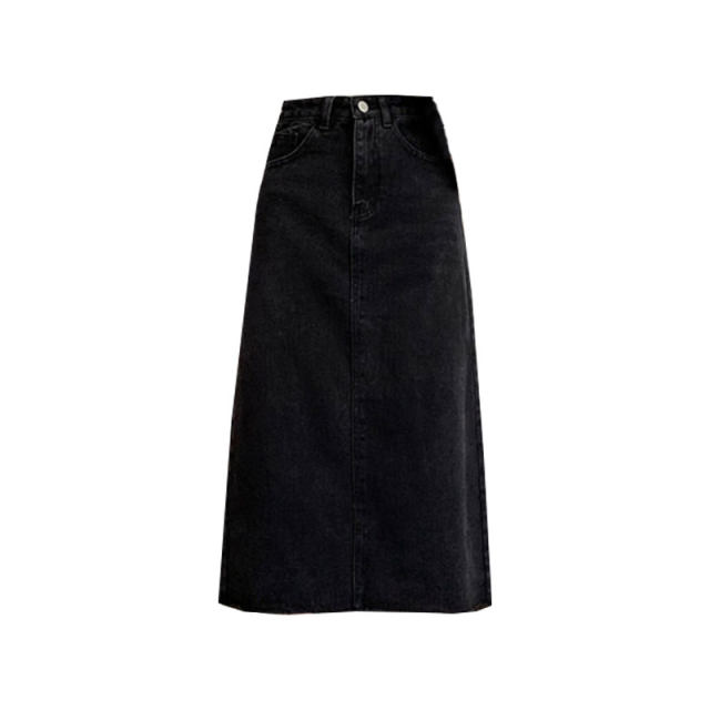 Spring and Autumn New denim skirt mid-length large size high-waisted A-line skirt 200Jin [Jin equals 0.5 kg] Retro versatile slimming one-step skirt