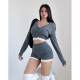 liviahome retro hot girl slim lace splicing short long sleeve knitted cardigan women's high waist shorts suit
