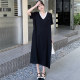 
High-end large-size women's clothing, new style, fashionable V-neck splicing, age-reducing, slimming and casual short-sleeved dress