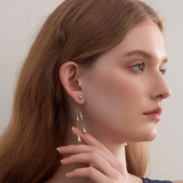 Absurd Day Like Raindrops Niche Versatile Romantic Cool Detachable Water Drops S925 Silver Needle Earrings