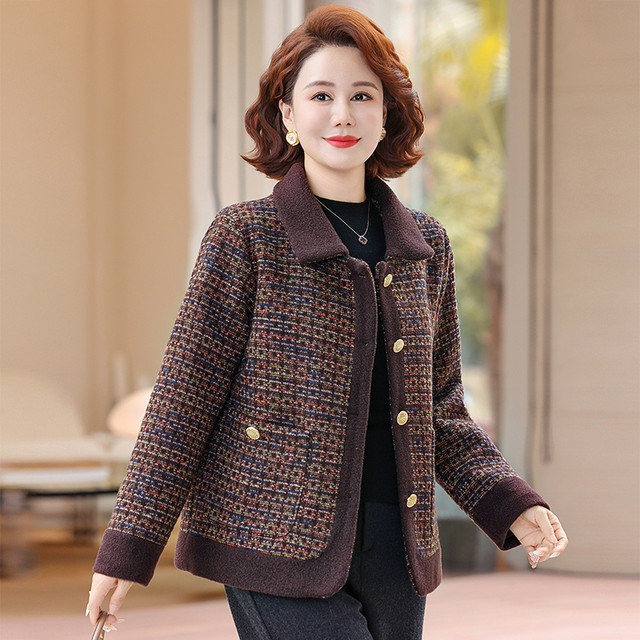 Mom's winter woolen coat fashionable quilted woolen coat 2025 new style autumn and winter light cotton coat for middle-aged and elderly women