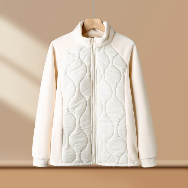 Middle-aged and elderly women's clothing, autumn and winter clothing, mother's clothing, casual polar fleece splicing quilted jacket, thin cotton coat, light weight