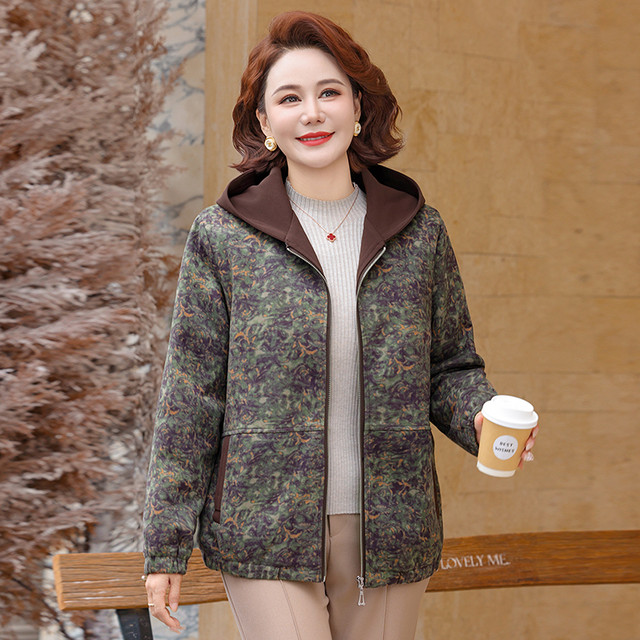 Mom's autumn and winter clothing new floral jacket middle-aged women lapel short coat middle-aged and elderly loose winter thick