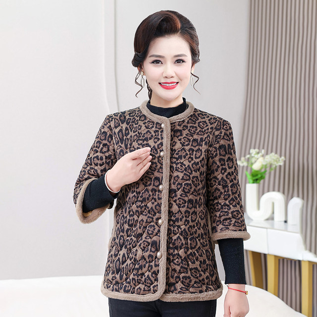 Mom wear plus velvet mid-sleeved cotton coat in autumn and winter home fashionable half-sleeved vest middle-aged and elderly women's cotton warm cotton jacket