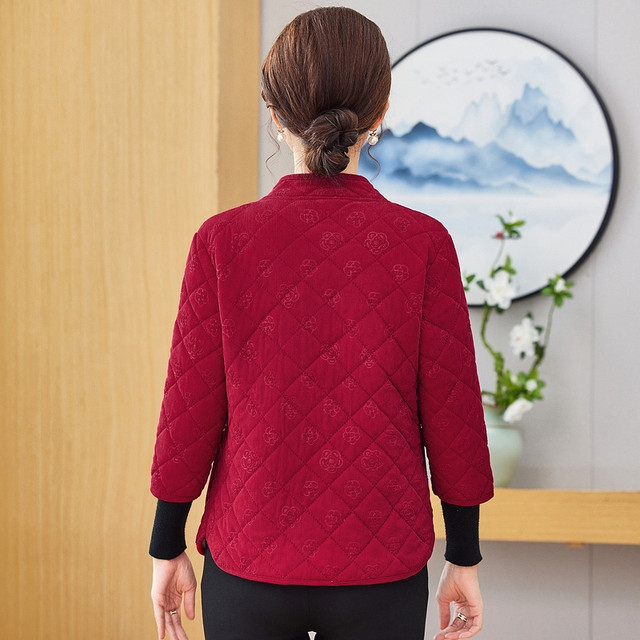Middle-aged and elderly women's autumn and winter half-sleeved cotton coat with velvet warm vest mother's outfit mid-sleeved vest short-sleeved cotton jacket