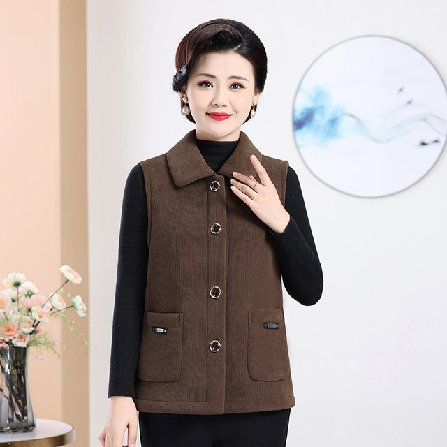 Mom autumn and winter corduroy cotton vest middle-aged and elderly women plus velvet thickened vest warm vest horse clip jacket