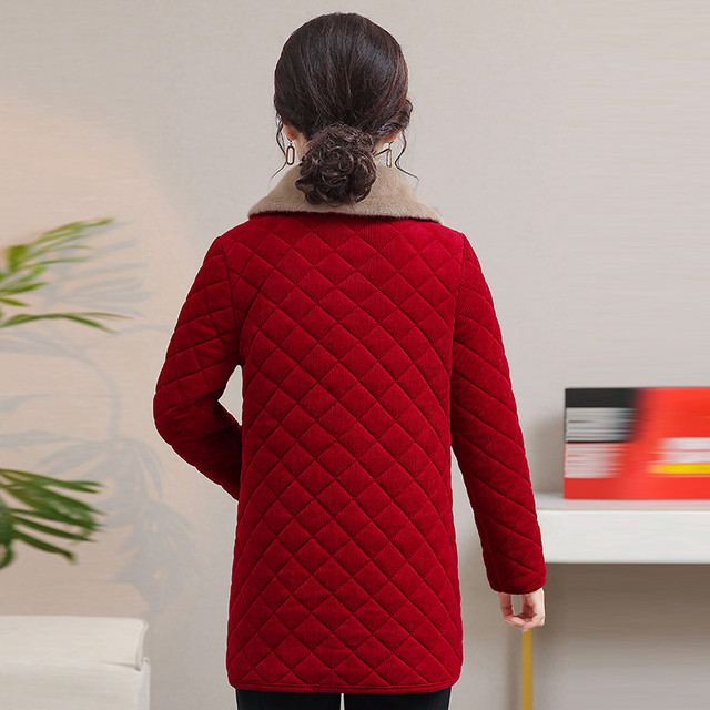 Mother's winter corduroy cotton coat plus velvet thickened warm cotton coat for women mid-length new middle-aged and elderly cotton-padded jacket