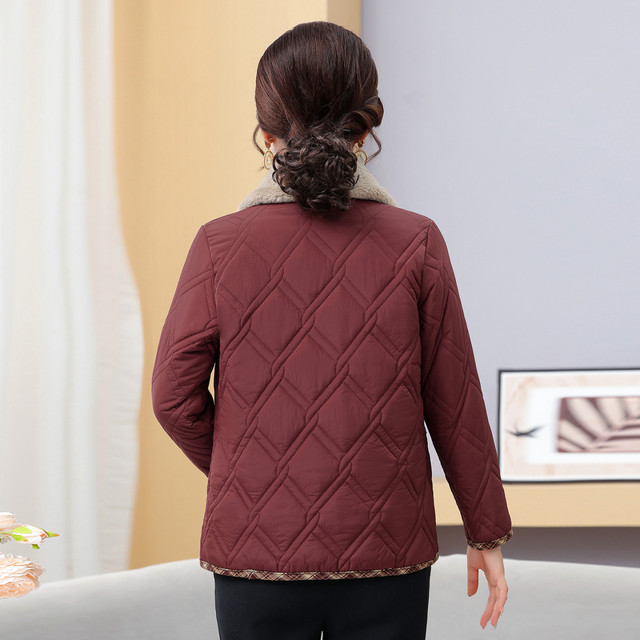 Mother's autumn and winter thin cotton-padded coat plus velvet warm cotton coat, fashionable middle-aged and elderly women's spring and autumn small cotton-padded jacket