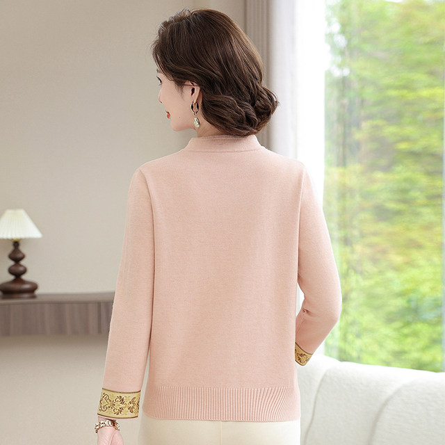 Mom's new autumn clothing, Chinese style knitted sweater bottoming shirt, middle-aged and elderly women's autumn new Chinese style top