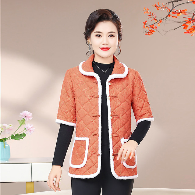 Mom cotton vest female winter plus velvet thickened short -sleeved cotton coat wears middle -aged and elderly half -sleeved cotton jacket to protect shoulder horses