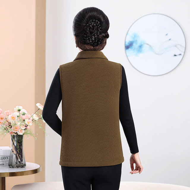 Mom autumn and winter corduroy cotton vest middle-aged and elderly women plus velvet thickened vest warm vest horse clip jacket