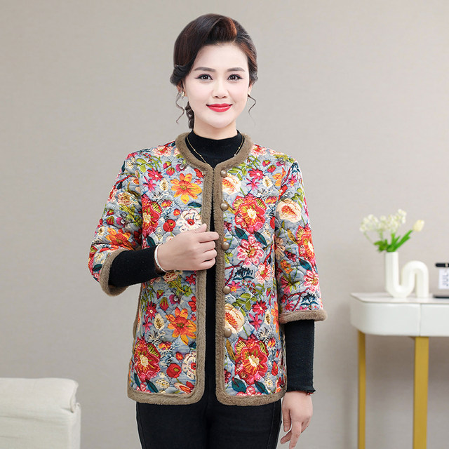 Mom wear plus velvet mid-sleeved cotton coat in autumn and winter home fashionable half-sleeved vest middle-aged and elderly women's cotton warm cotton jacket