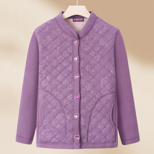 Middle-aged mothers wear velvet jacket for women's clothing, cardigan, warm and thick top for middle-aged and elderly people with small cotton jacket
