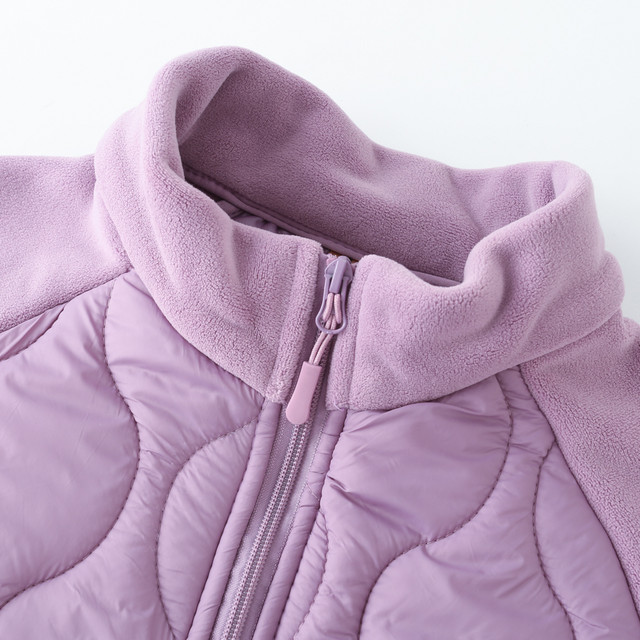 Middle-aged and elderly women's clothing, autumn and winter clothing, mother's clothing, casual polar fleece splicing quilted jacket, thin cotton coat, light weight