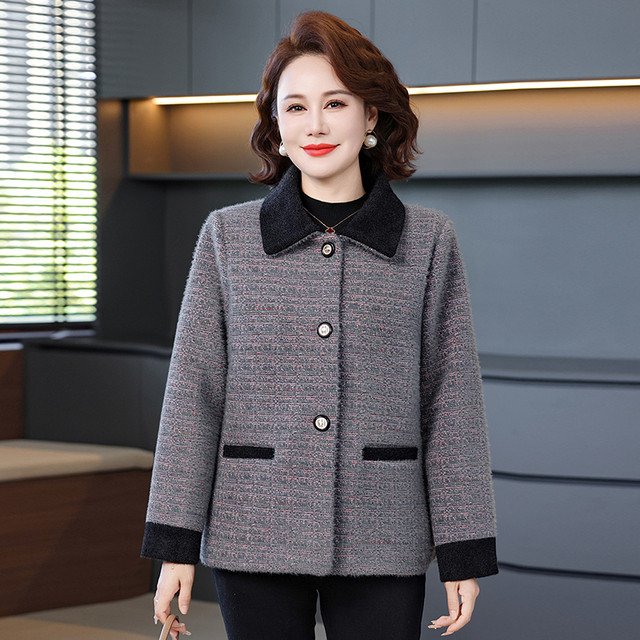 Mom Autumn Jacket Spring and Autumn Little Flavor Tweed Top Middle-aged and Elderly Women's Jacket Two-Piece Set 2025 New Style