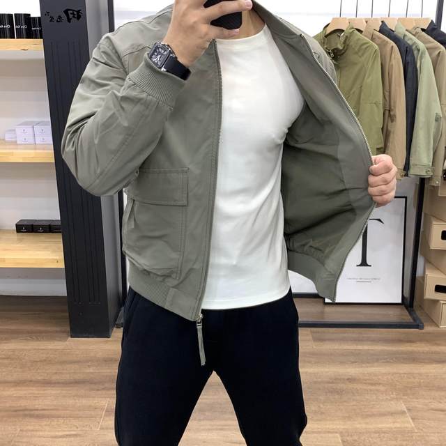 Thin coat men's stand -up collar leisure versatile fashion 2025 spring and autumn short baseball uniform top