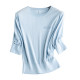 Cool mulberry silk simple knitted pullover mid-sleeves and quarter-sleeves~Versatile basic slimming thin style T-shirt for women