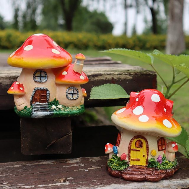 Creative mushroom house resin craftsmanship Garden decoration garden courtyard balcony potted decoration gardening landscape
