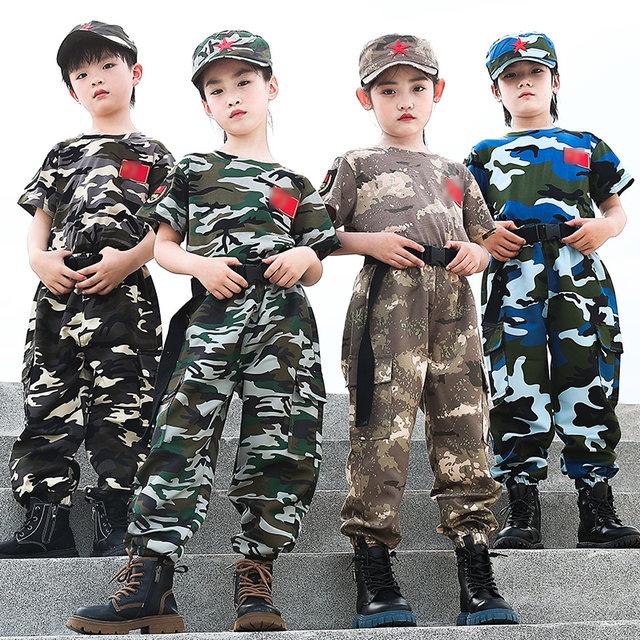 Children's camouflage suits for spring and autumn boys' military training suits for primary school students' sports meeting girls' summer camp short-sleeved suits