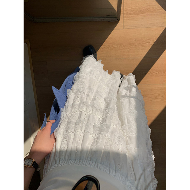 French retro ballet style cake puffy skirt for women 2025 spring Korean lace spliced ​​skirt A-line long skirt winter