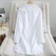 French high-end white long-sleeved shirt for women 2025 spring loose slim stand collar mid-length sunscreen cardigan top
