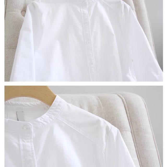 French high-end white long-sleeved shirt for women 2025 spring loose slim stand collar mid-length sunscreen cardigan top
