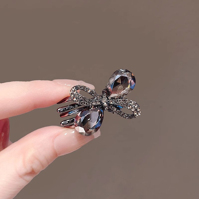 
Bow with broken hair on the forehead, duckbill clip hairpin, sweet, high-end, beautiful rhinestone side clip hollow